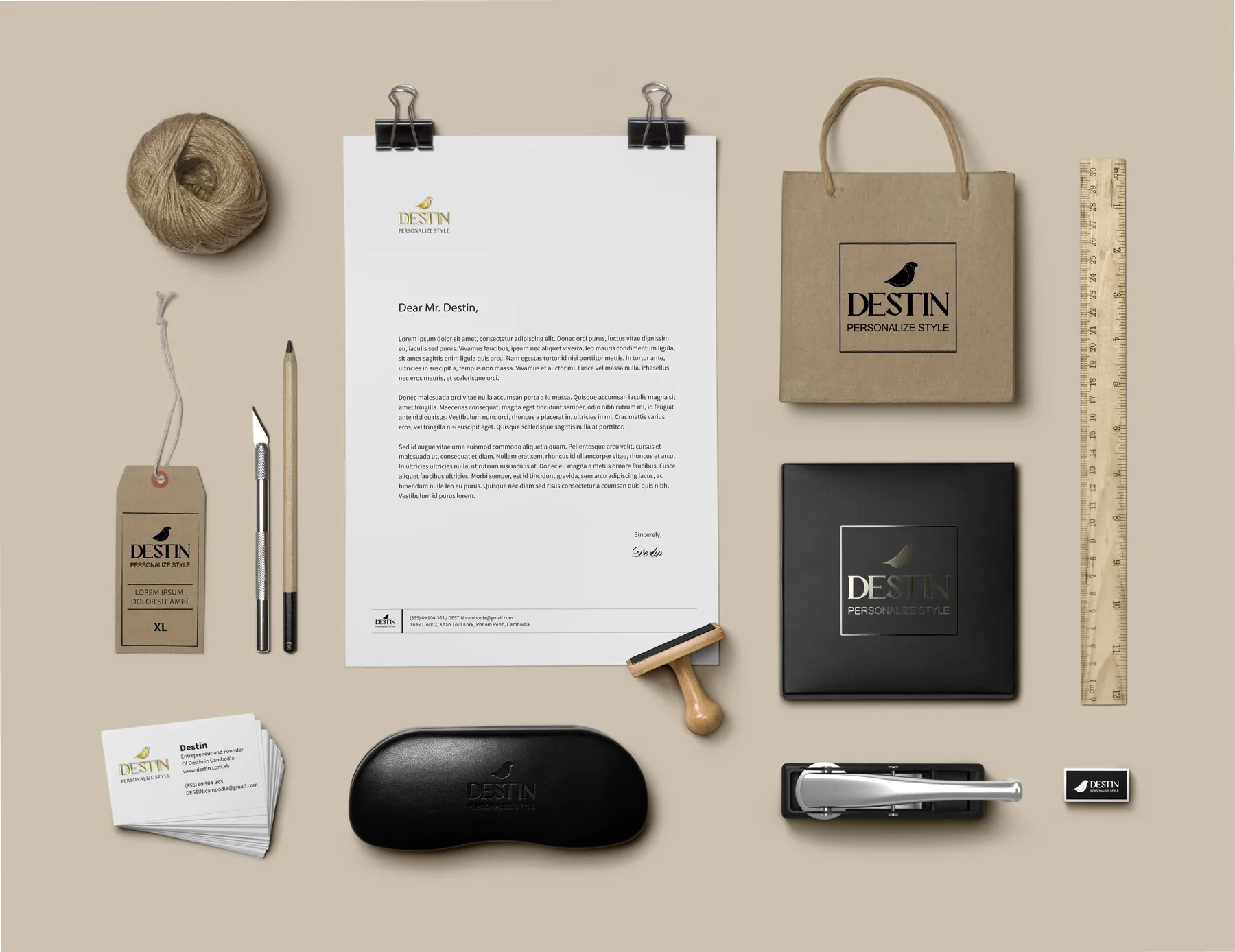 The suite — one mark drawn for each substrate it meets.
